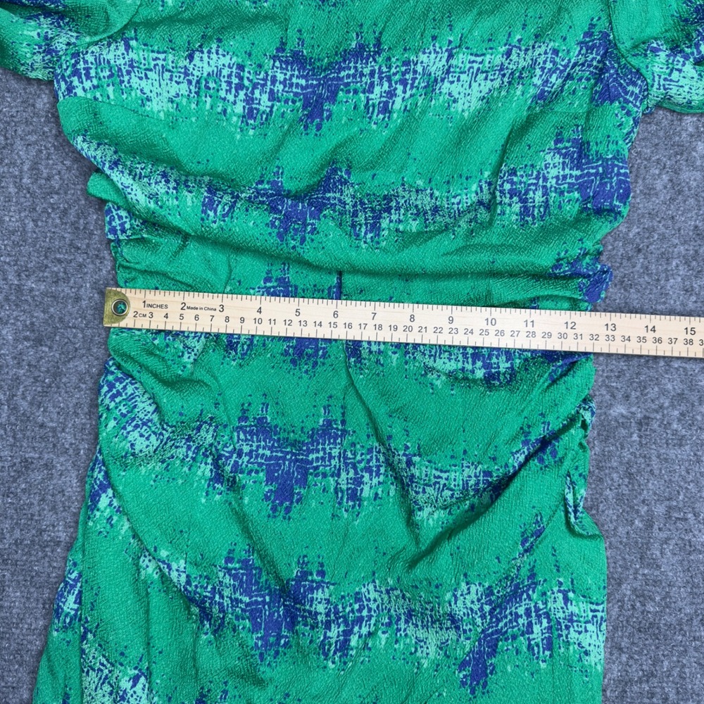 Tracy Reese Dress Womens 6P Green Blue Silk Abstract Ruched Luxury Feminine - Picture 10 of 11